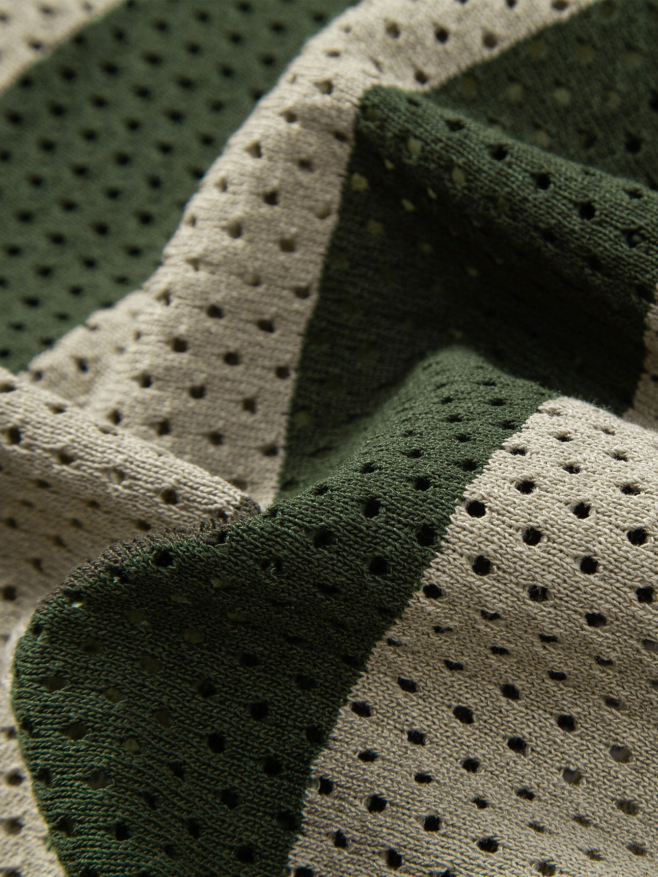 Striped Eyelet Knit Zip Up Polo Shirt & Straight Leg Linen Pants