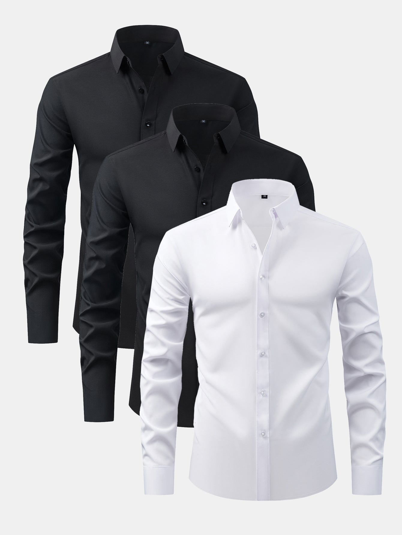 3 Pieces Long Sleeve Button Up Dress Shirt