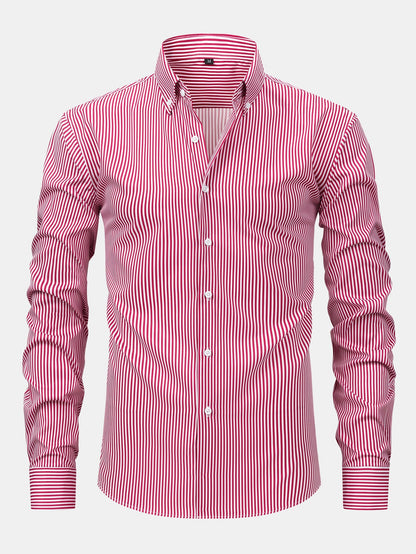 Long Sleeve Stripe Button Up Shirt & Slim Fit Tapered Trousers
