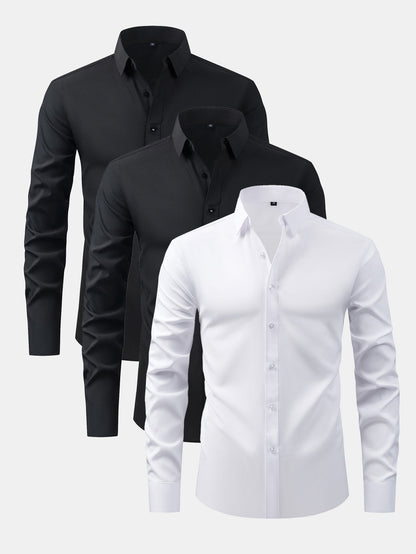 3 Pieces Long Sleeve Button Up Dress Shirt