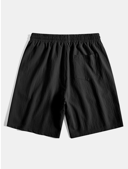 Geometric Jacquard Eyelet Cuban Shirt & Crinkled Textured Drawstring Shorts