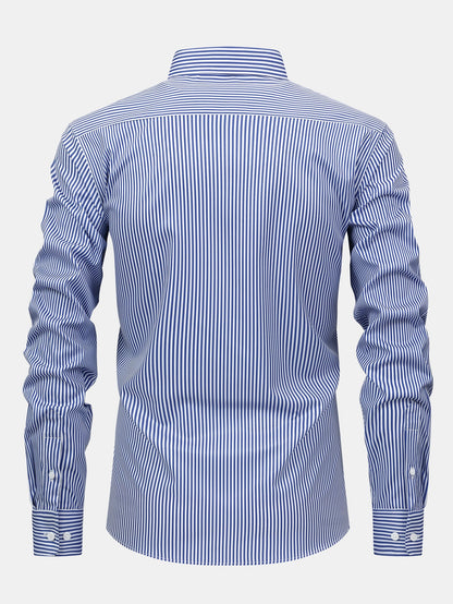 Long Sleeve Stripe Button Up Shirt & Slim Fit Tapered Trousers