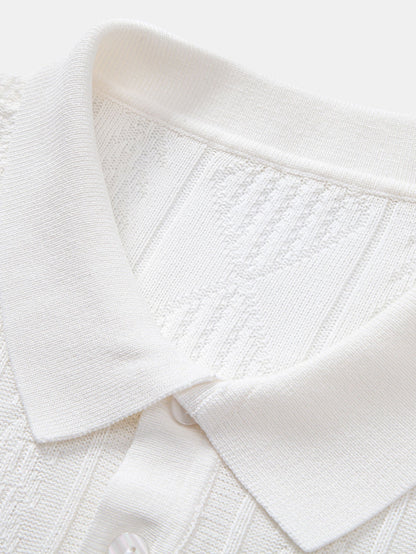 Geometric Jacquard Knitted Polo Shirt & Slim Fit Tapered Trousers