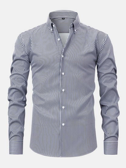 Long Sleeve Stripe Button Up Shirt & Slim Fit Tapered Trousers