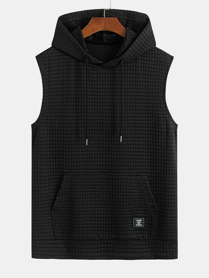 Waffle Sleeveless Hooded T-Shirt With Kangaroo Pocket & Shorts