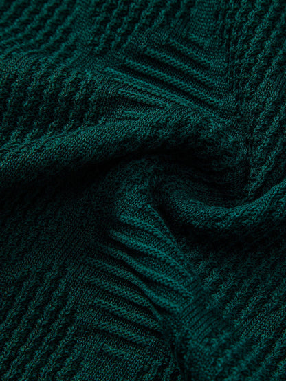 Rhombus Textured Zip Up Knitted Polo Shirt & Slim Fit Tapered Trousers